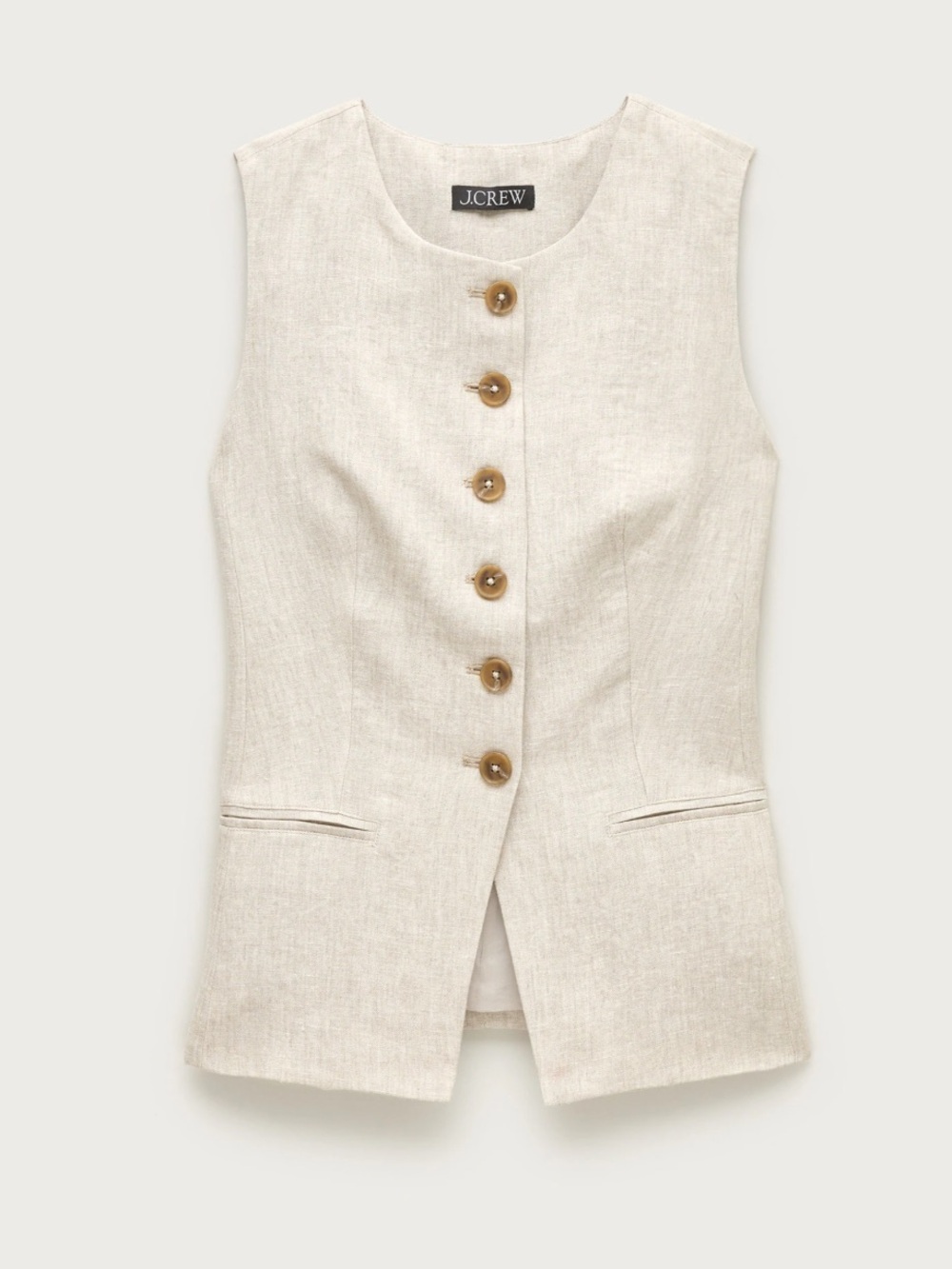 J. Crew Natural Linen Cutaway Linen Button Front Vest NWT Size 8